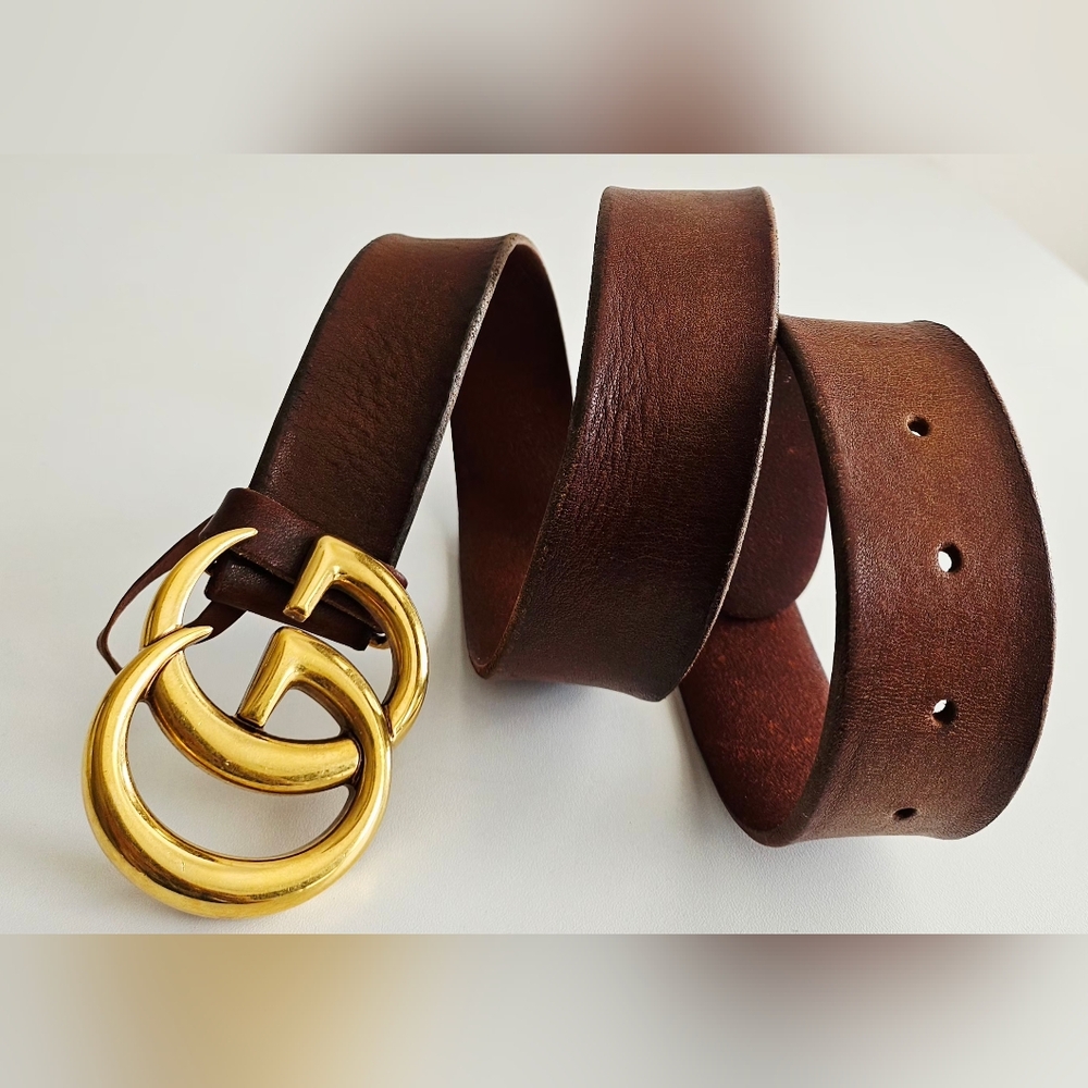 Gucci Brown GG Marmont Cowhide Leather Belt - 80/32 - Picture 2 of 6